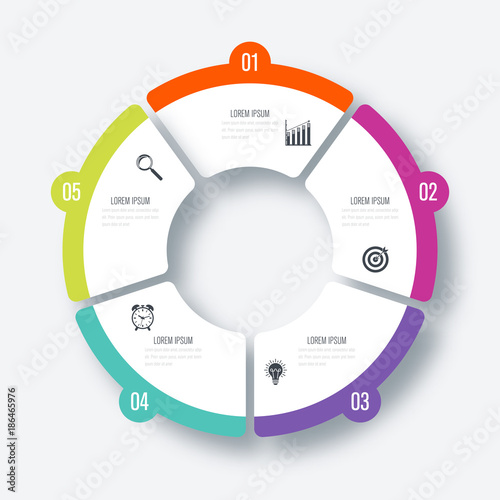 Infographics template 5 options with circle