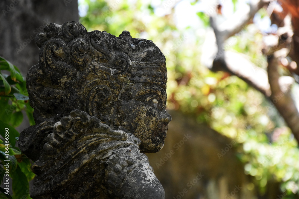 Side portrait of hinduistic goddess made of stone on Bali