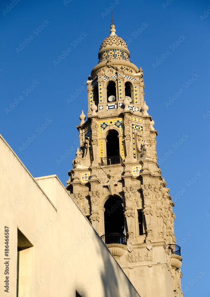 California bell tower and dome at the entrance of Balboa park - 3