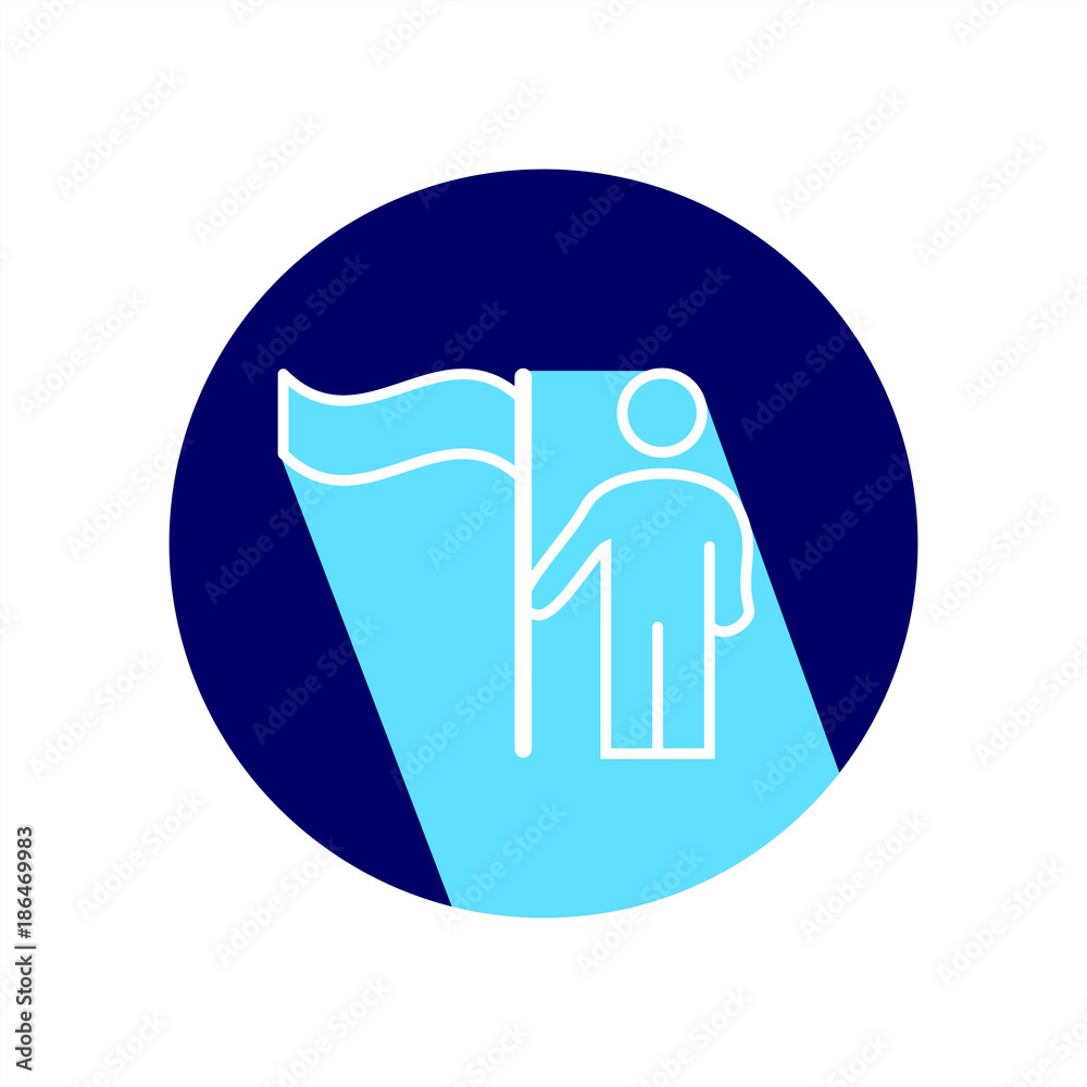 Man next to the flag. Line icon with long shadow. Vector Illustration isolated for graphic and web design. Man next to the flag. Line icon with long shadow. Vector Illustration isolated for graphic and web design.