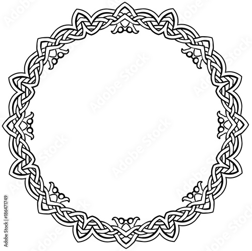Vector illustration of Celtic knot round circle frame black and white