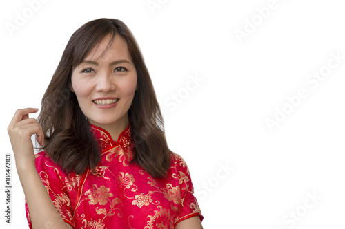 Chinese Woman on Chinese New Year on white background