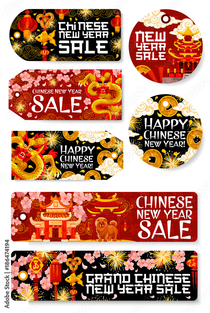 Chinese New Year sale vector shopping tags