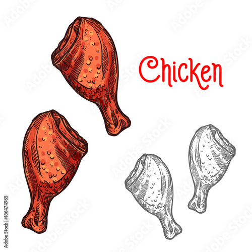 Chicken or turkey leg sketch of fried poultry meat