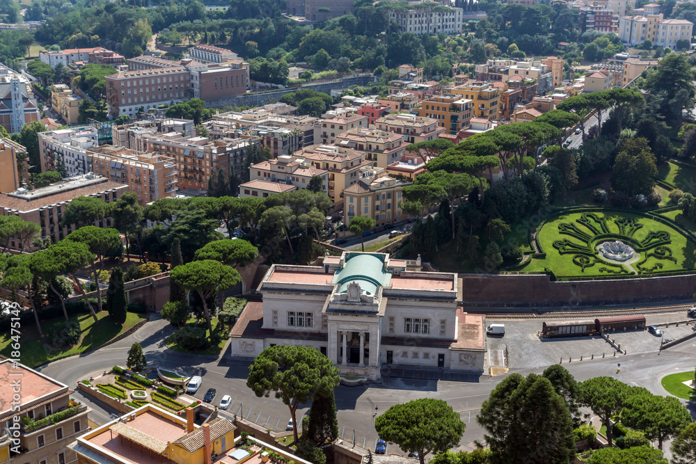 Fototapeta premium Amazing panoramic view to Vatican and city of Rome from dome of St. Peter's Basilica, Italy