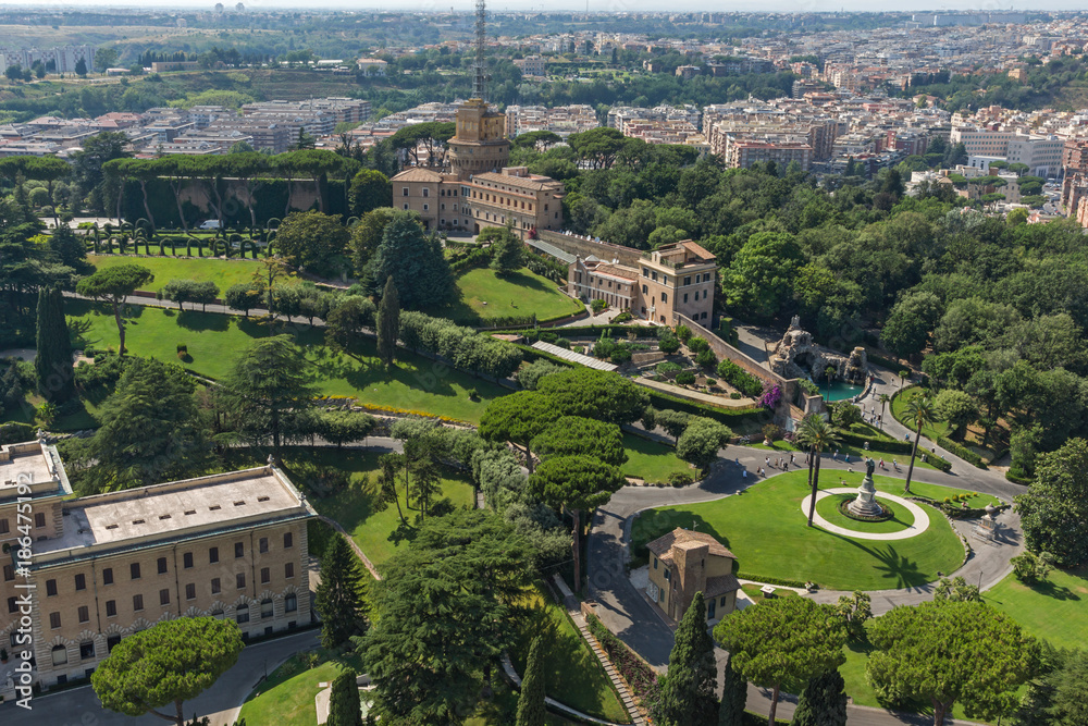 Amazing panoramic view to Vatican and city of Rome from dome of St. Peter's Basilica, Italy