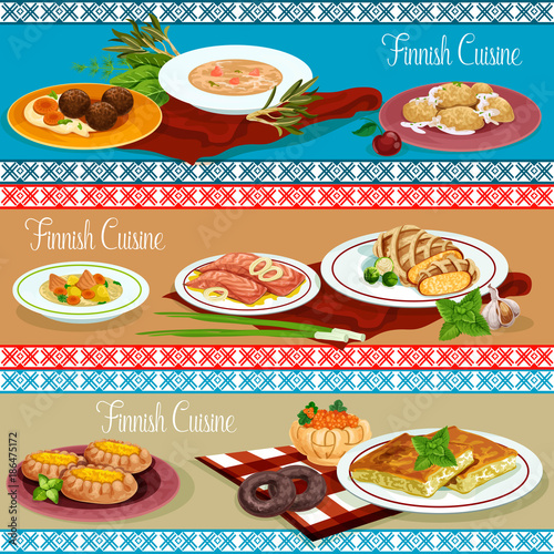 Finnish cuisine restaurant banner with seafood