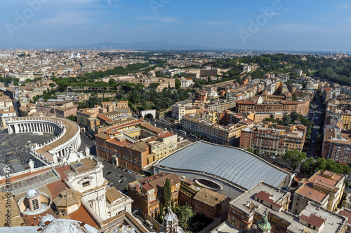 Amazing panoramic view to Vatican and city of Rome from dome of St. Peter's Basilica, Italy