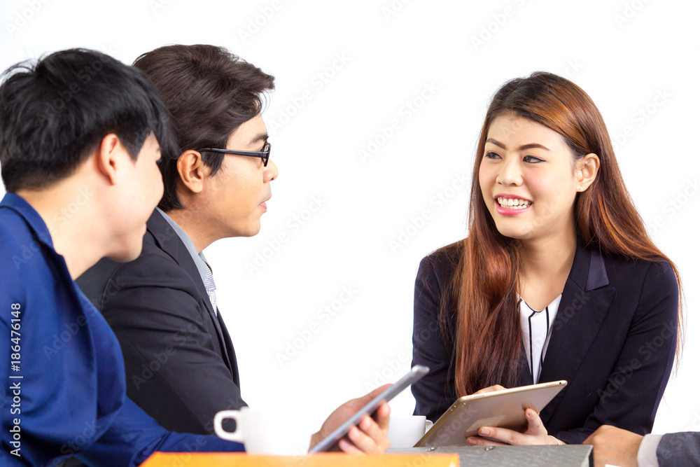 Meeing group of asian business man with solid white background. Meeing group of asian business man with solid white background.