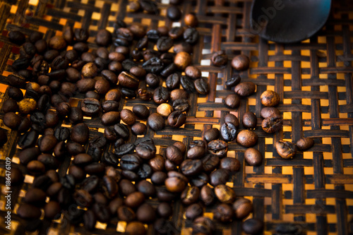 Konstfotografi Winnowing a coffee beans by using traditional winnow.