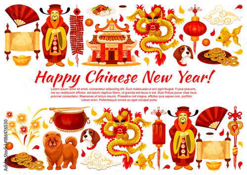 Chinese New Year symbols vector greeting card