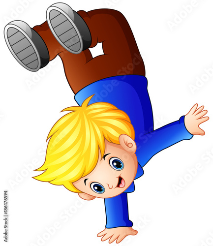 Cartoon boy standing on his hands