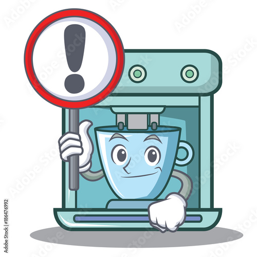With sign coffee maker character cartoon