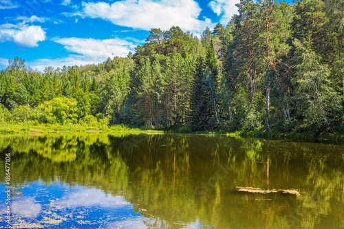 Summer landscape with lake. Novosibirsk, Russia