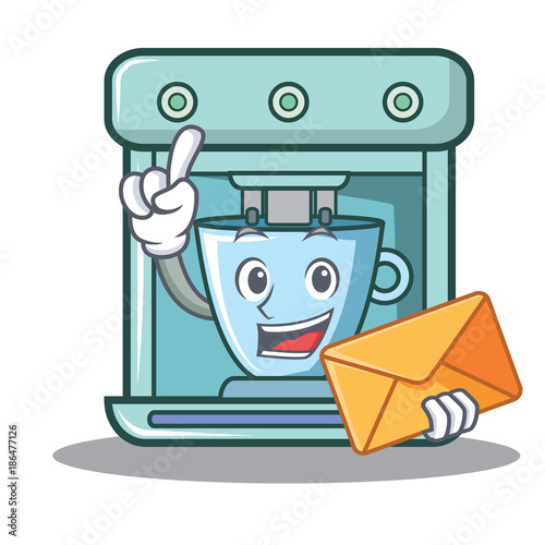 With envelope coffee maker character cartoon photo