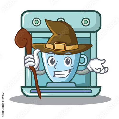 Witch coffee maker character cartoon