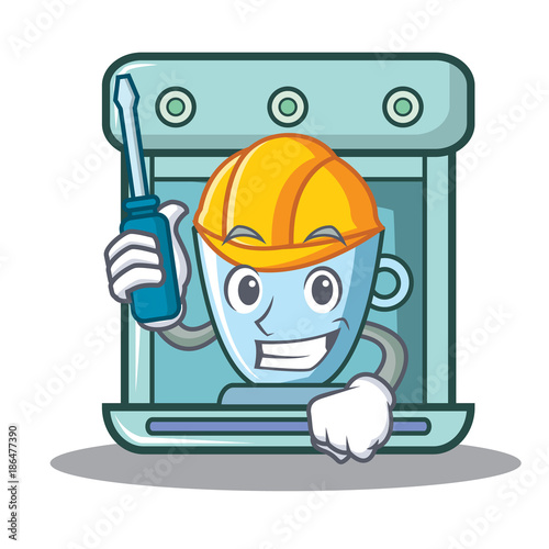 Automotive coffee maker character cartoon