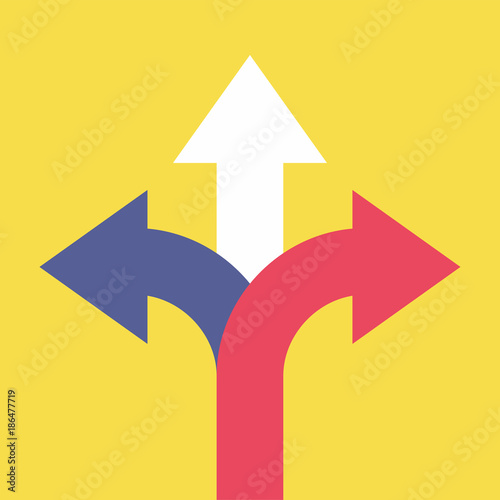 Three arrows pointing in different directions. Choose the way concept. Vector