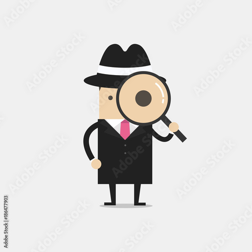 Detective holding a magnifying glass. vector photo