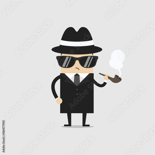 Detective man character smoking pipe. Vector