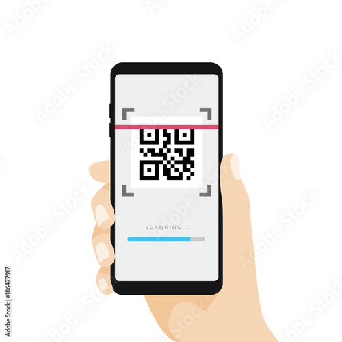 Scan QR code with Mobile phone. Scanning barcode with telephone. vector