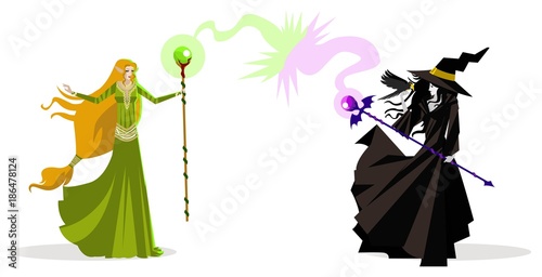 magical elf and witch good vs evil battle