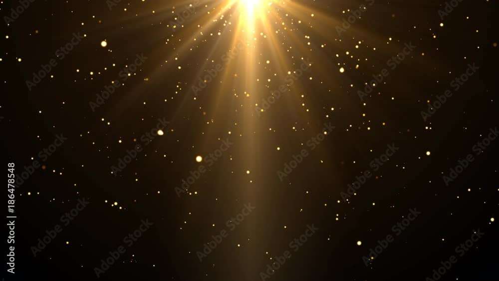 gold light rays and stars. computer generated abstract motion background. 4k