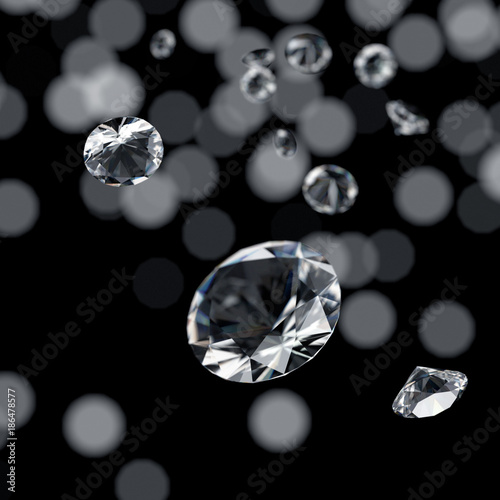 Diamonds group with light bokeh background 3d