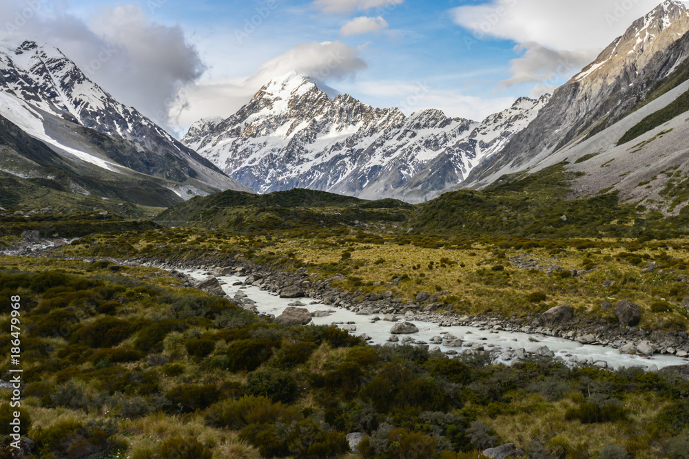 Mt Cook and streams in New Zealand