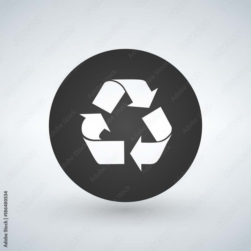 simple white recycling icon in the black circle, vector illustration simple white recycling icon in the black circle, vector illustration