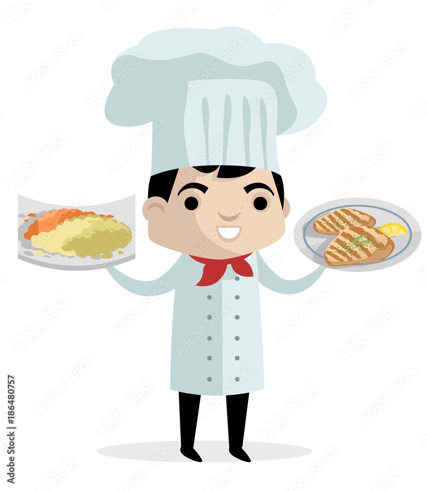 cute cheff with chicken and mashed potato cute cheff with chicken and mashed potato
