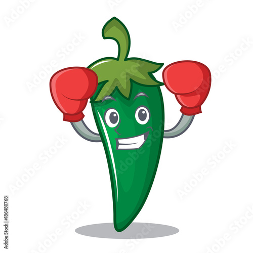 Boxing green chili character cartoon