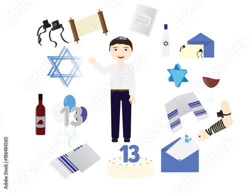 Jewish boy with traditional Bar mitzvah elements