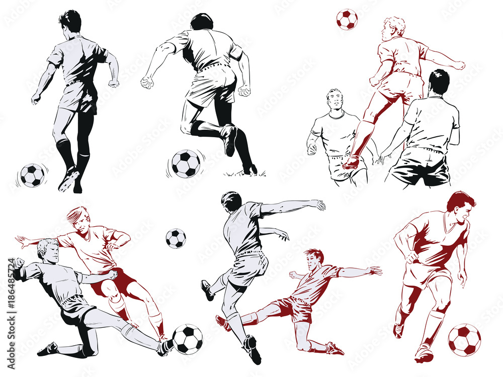 Naklejka premium Set of football players. Stock illustration.