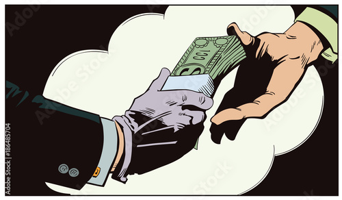 Money transferred from hand to hand. Stock illustration.