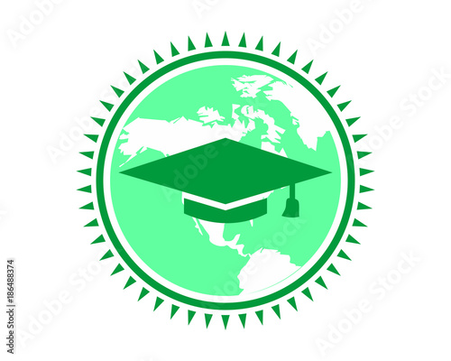 earth graduate hat square academic cap image icon logo vector