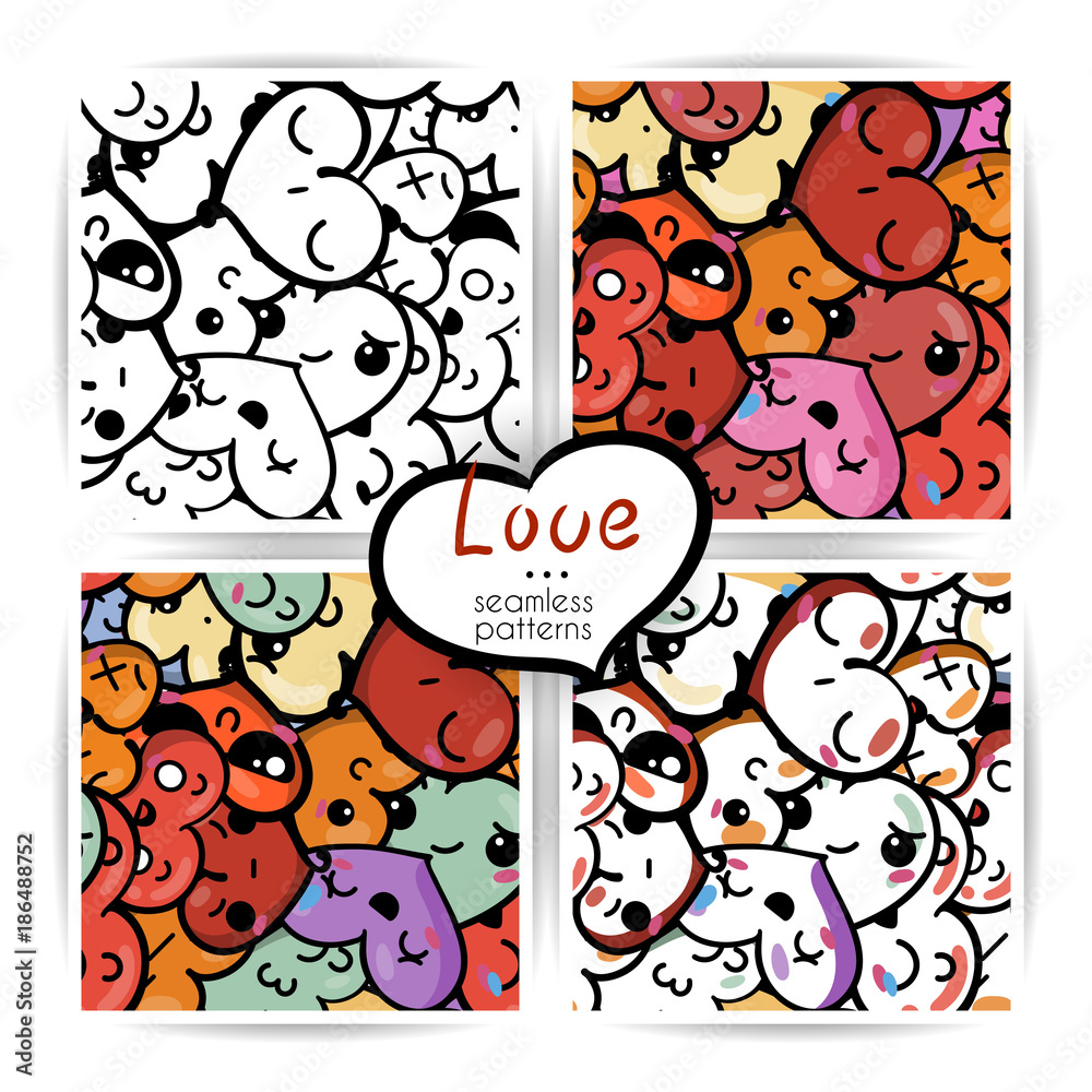 Seamless heart backgrounds with emoji to the Saint Valentine's day