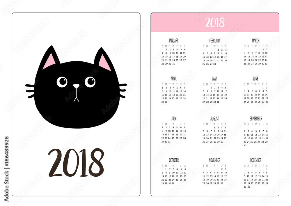 Pocket Calendar 18 Year Week Starts Sunday Black Cat Head Face Pink Nose Cute Cartoon Funny Character Kawaii Animal Love Pet Flat Design Style White Background Isolated Stock Vector Adobe Stock Pocket Calendar 18 Year Week Starts Sunday Black Cat Head Face Pink Nose Cute Cartoon Funny Character Kawaii Animal Love Pet Flat Design Style White Background Isolated Stock Vector Adobe Stock