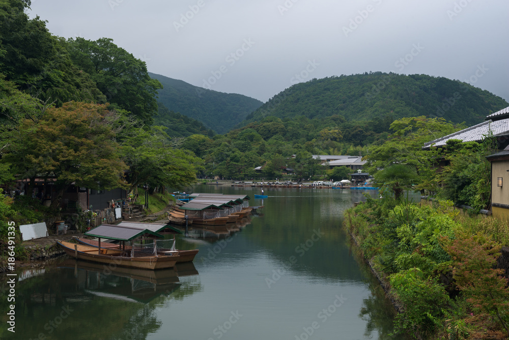 Katsura river in the Arashiyama district of Kyoto, Japan