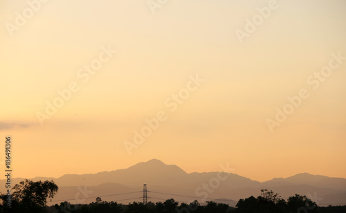 Yellow gold sky evening In tropical countries summer