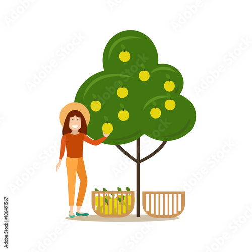 Apple hunter people concept vector flat illustration
