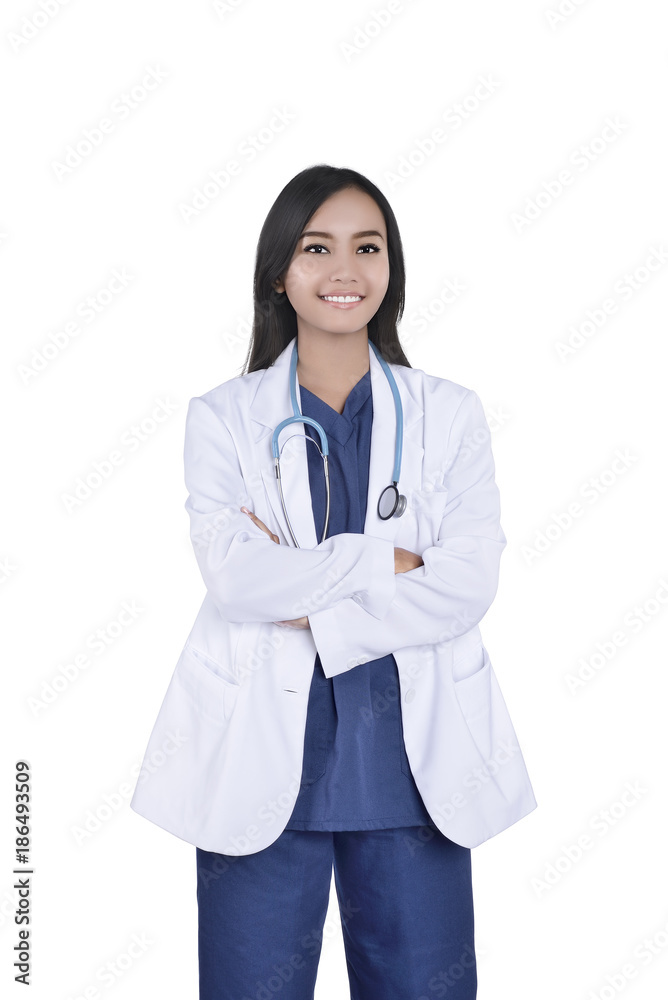 Portrait of asian female doctor in white coat and stethoscope Portrait of asian female doctor in white coat and stethoscope
