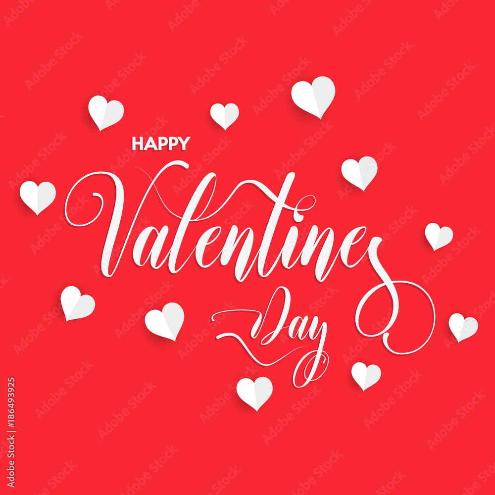 Happy Valentine's Day inscription decorated with white paper hearts. Vector illustration. Happy Valentine's Day inscription decorated with white paper hearts. Vector illustration.