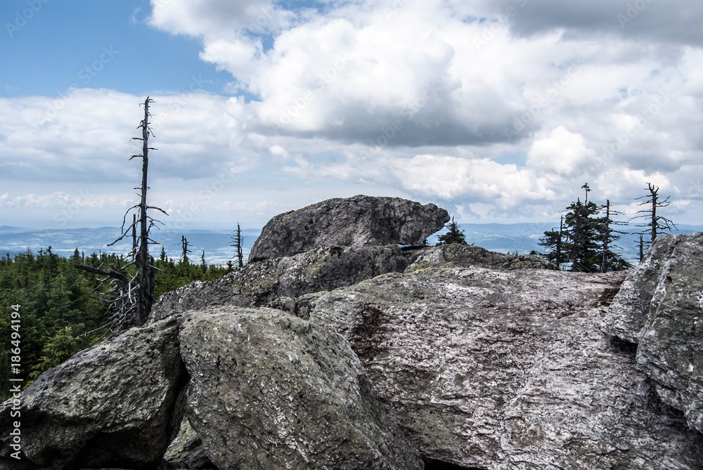 Fototapeta premium rocks named Hranicni skaly on Kralicky Sneznik mountains on czech - polish borders
