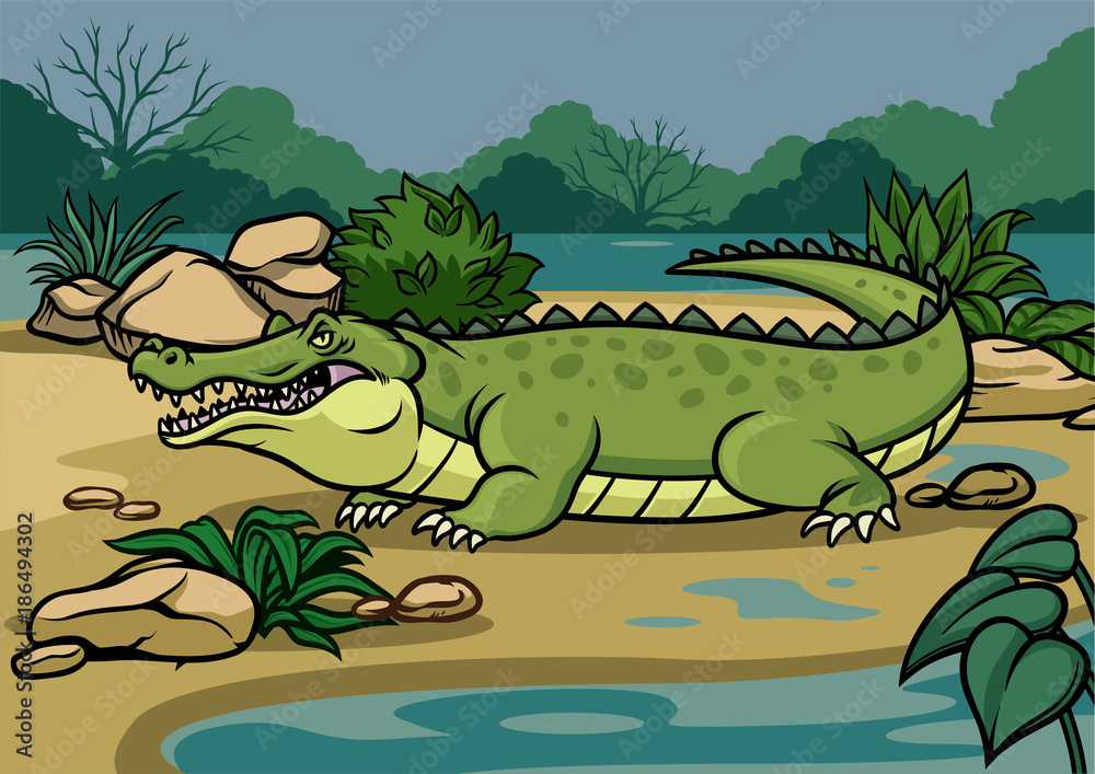 Fototapeta premium crocodile illustration in the nature