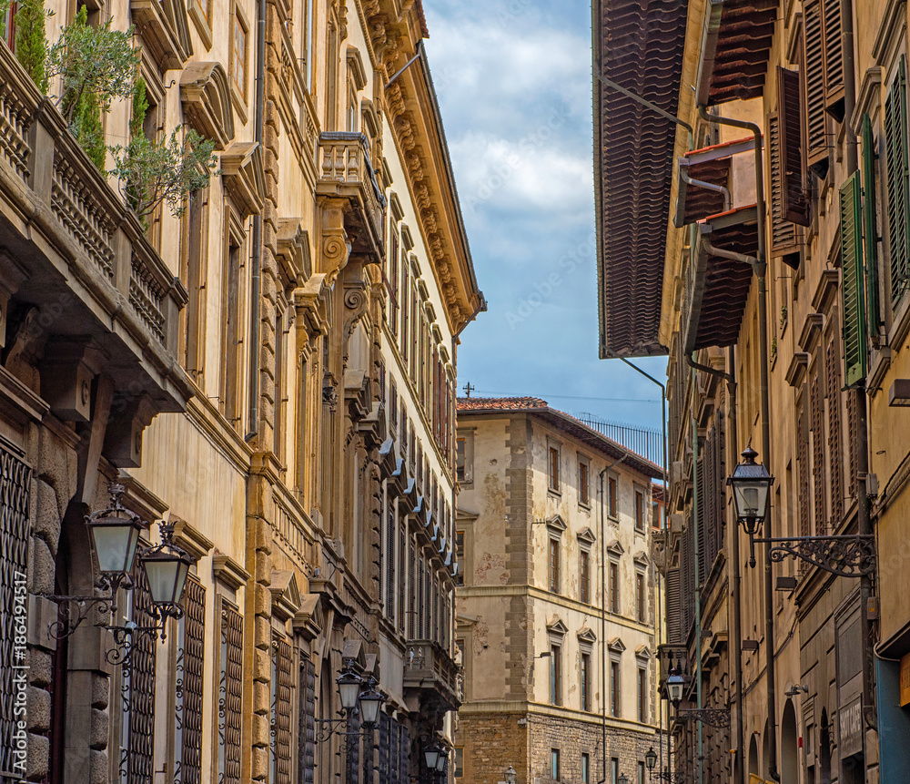 Narrow street in the old town of Florence, Italy