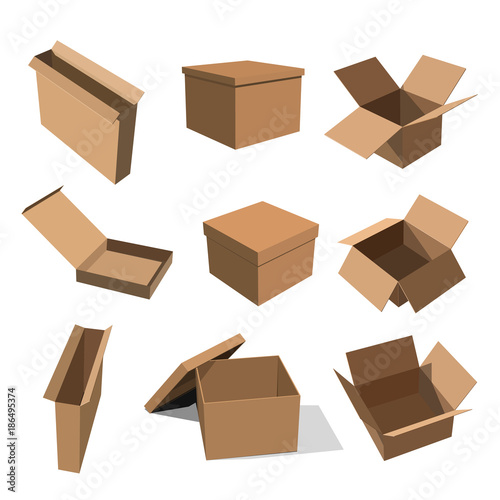 Set of paper yellow boxes for packing goods on a white background. Vector illustration of a flat style boxes for design © Oleksandr Rozhkov