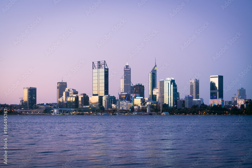 Perth City skyline at dusk, Western Australia, Australia. 