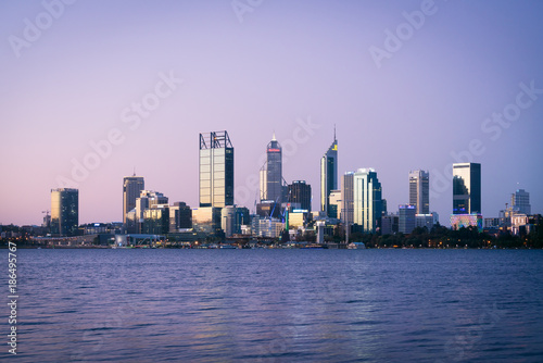Perth City skyline at dusk, Western Australia, Australia.  © beau