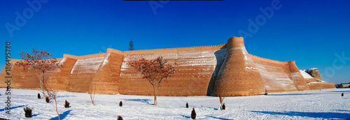 winter panoramic view to Ark fortress of Bukhara, Uzbekistan photo